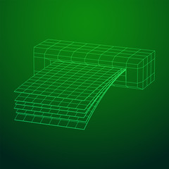 ATM insert cash withdrawal. Dollar banknotes in automated teller machine slot. Financial transaction, e-payment concept. Quick cash, money wireframe low poly mesh vector illustration.