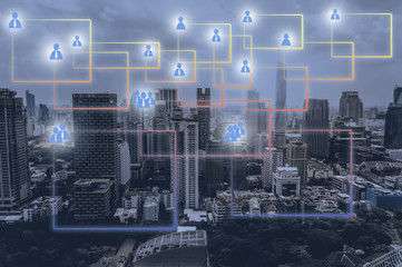 Network and Connection technology concept with city background