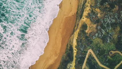 Overhead aerial view of beautiful australian coastline