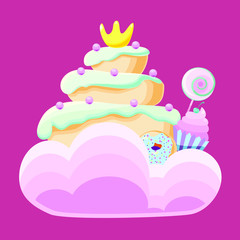 Cartoon sweets illustration on pink background