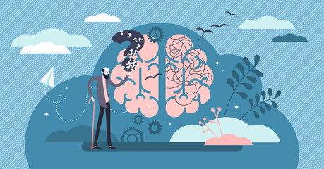 Dementia health disorder flat tiny person concept vector illustration