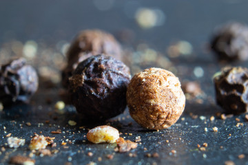 Macro of white pepper and black pepper