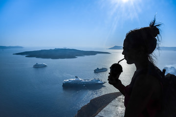 woman silhouette in santorini