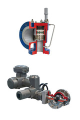 Obraz premium longitudinal section of two shut-off valves isolated on a white background