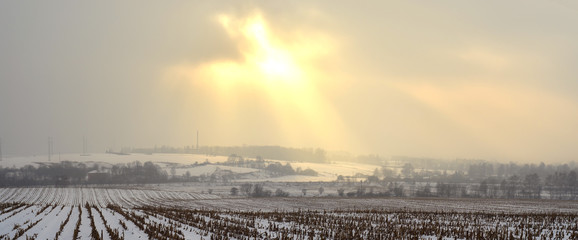 Ośnieżone pola - zimowa panorama