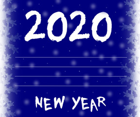  Blue card 2020 new year with falling snow and icy edges