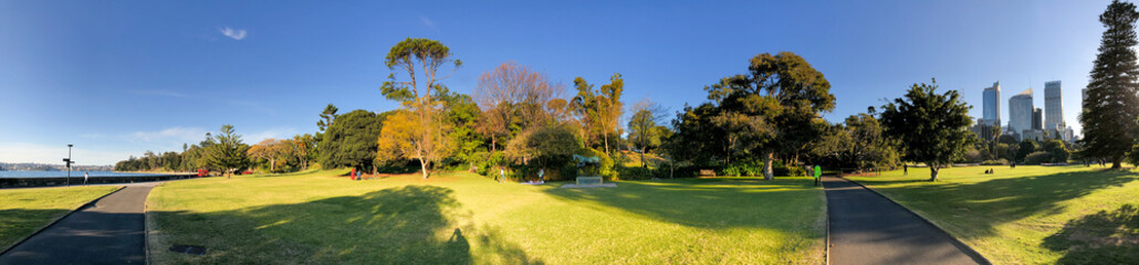 Panoramic view of Royal Botanic Gardens in Sydney, Australia
