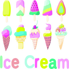Cartoon set of cute ice cream