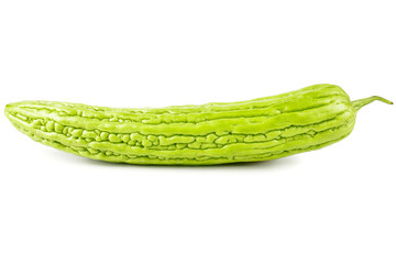 Momordica charantia balsam apple, balsam pear, bitter cucumber, bitter gourd, bitter melon tropical herb isolated on white background.Health and medical concept