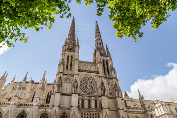 Fototapeta premium Facade of the Cathedral of Saint Andrew, (cathédrale Saint- André) Roman Catholic church, in Bordeaux, France.