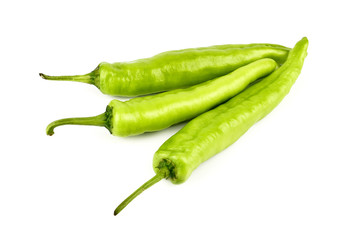 fresh green banana peppers or sweet peppers (capsicum annuum) isolated on a white background