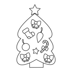 cute cartoon black and white christmas tree vector illustration for coloring art