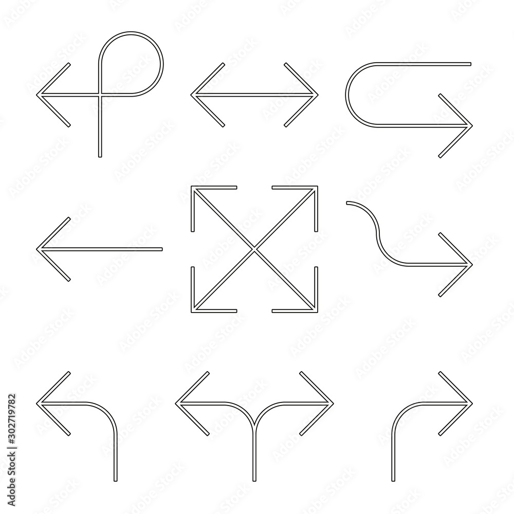 Wall mural set of arrows. simple black outline arrow design. flat vector icons