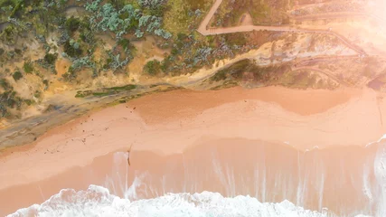 Foto op Plexiglas Amazing downward aerial view of Australian coastline along Great Ocean Road © jovannig