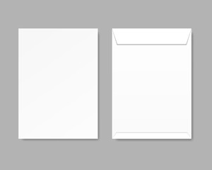 Realistic blank white paper envelopes. Paper envelope mockup vector isolate on grey background. Vector template for business and branding identity.
