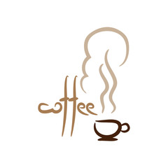 Coffee time - hand drawn vector illustration with words, cup and steam. Simple element for cafe, menu