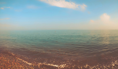Panoramic view on beautiful sea. Summer sunny day, blue sky, water background
