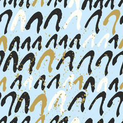 Vector seamless pattern with geometric brush strokes elements. Memphis geometric outline trendy modern style. 