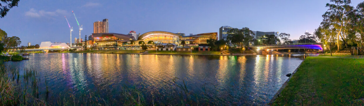 Adelaide Panoramic View At Night And Karrawirra Parri RIver