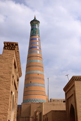 Islam Khoja Minaret (symbol of the city). Khiva, Uzbekistan, Central Asia.