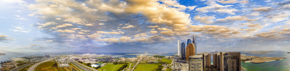Abu Dhabi, UAE. Wonderful sunset aerial view from Corniche Road