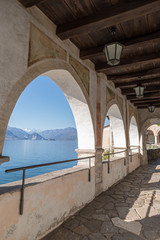 Fototapeta na wymiar Hermitage of Santa Caterina del Sasso, Lake Maggiore, Varese, Lombardy, Italy