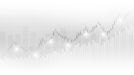 Abstract financial graph with uptrend line and bar chart of stock market on white color background