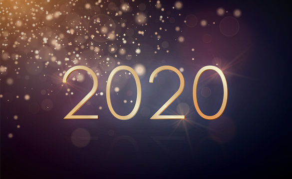 New Year design with gold glitter and 2020 typography. Vector flyer or banner template.