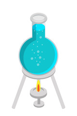Flask on chemical burner flat vector illustration