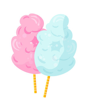 Fluffy cotton candy flat vector illustration