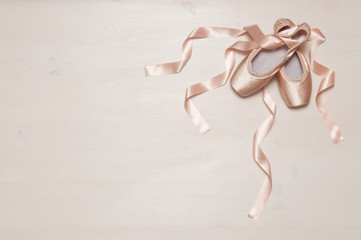Pink Ballet shoes with ribbons © Aleksey Khripunkov