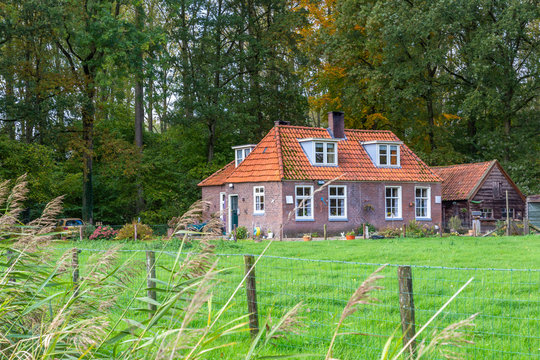 Traditional Dutch forester's house or now hiliday home at Estate Windesheim in Zwolle, Overijssel in the Netherlands