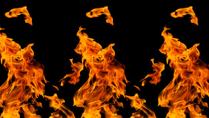 Fire flames on black background. fire on black background isolated. fire patterns