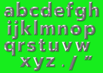 Embossed metal alphabet isoate on green backgroud with cliping path