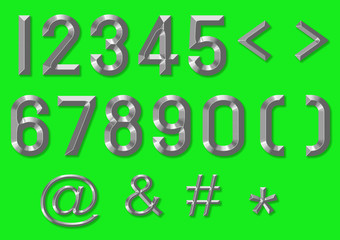 Embossed metal number isoate on green backgroud with cliping path