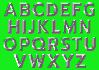 Embossed metal alphabet isoate on green backgroud with cliping path