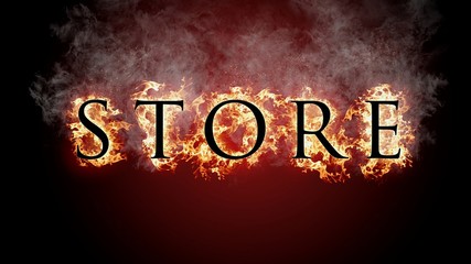 3D rendering flame of fire text with smoke in background