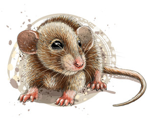 Mouse. Artistic, graphic, color portrait of a mouse on a white background in a watercolor style.
