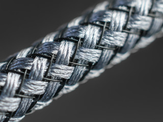 Close-up of braided grey mouse cord