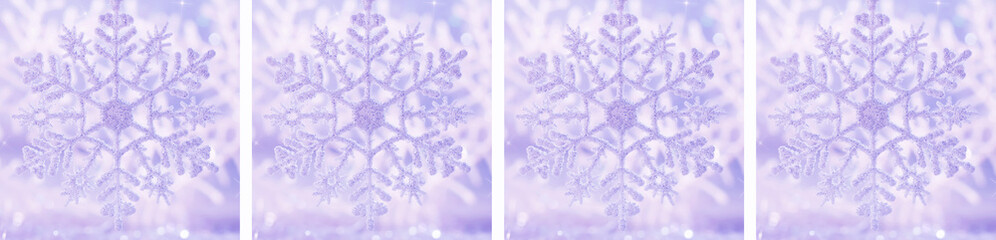 Border of snowflakes on a festive purple background.. Beautiful Christmas background