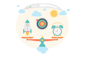 Online business concept. Online startup - quick project implementation. Quickly come up with a business idea. Idea of internet activity in cartoon style. Vector illustration.