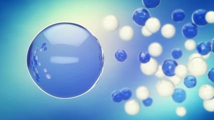 Hyaluronic acid droplets, Skin care and anti-age treatment,3d illustration