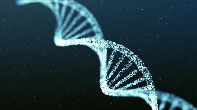 Human DNA genome double helix spiral particle animation. Concept of future biotechnology, medicine, gene therapy, development, engineering