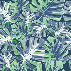 Exotic trendy seamless pattern. Tropical background with monstera leaves.