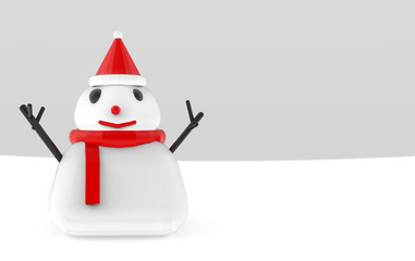 3d rendering. Lovely White fat Christmas snow man design on gray background.