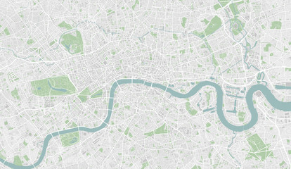 Highly detailed street map of central London, UK