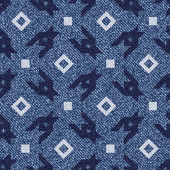 Jeans background with Houndstooth Tartan geometric print fashion design. Denim Seamless Vector Pattern Tile. Blue jeans cloth Dog tooth Check Fabric Texture. English background Glen plaid Pattern