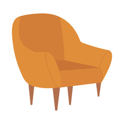 Chair with wooden legs vector, isolated armchair in vintage style, comfort in house, home interior armchair with soft texture, comfortable furniture