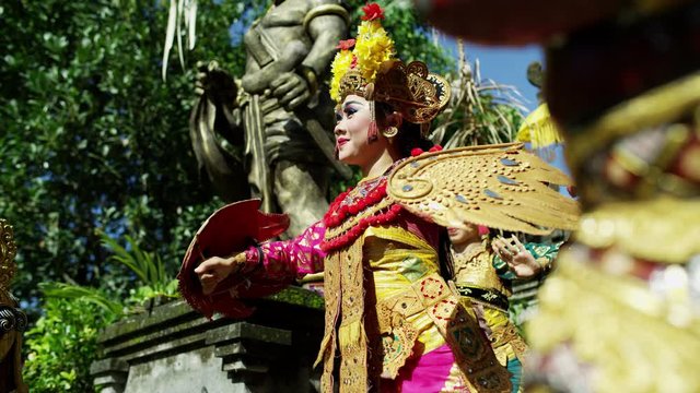 Balinese females performing Hindu religious dance ritual Indonesia