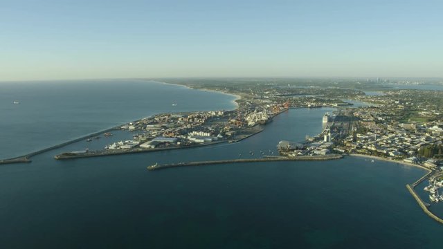 Aerial view Fremantle Harbor cargo port Perth coastline